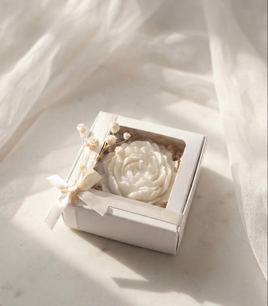 Grande Bougie Fleur en Coffret – Cadeau Invité Événement