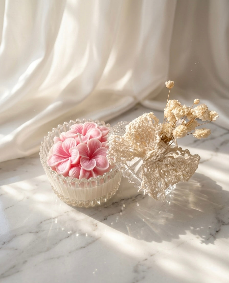 Bougie Fleur en Cloche de Verre-Cadeau Invité Événement