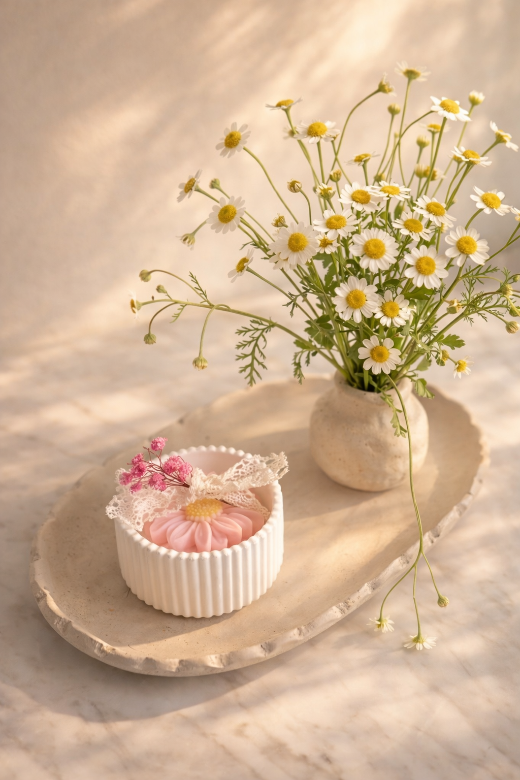 Bougie Fleur en Jesmonite-Cadeau Invité Événement
