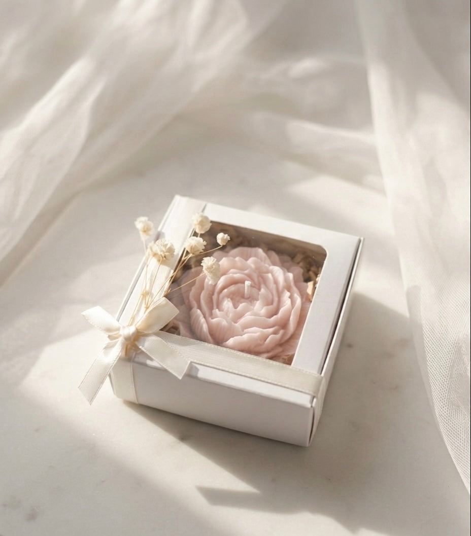 Grande Bougie Fleur en Coffret – Cadeau Invité Événement