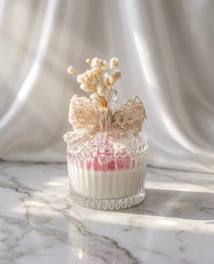 Bougie Fleur en Cloche de Verre-Cadeau Invité Événement