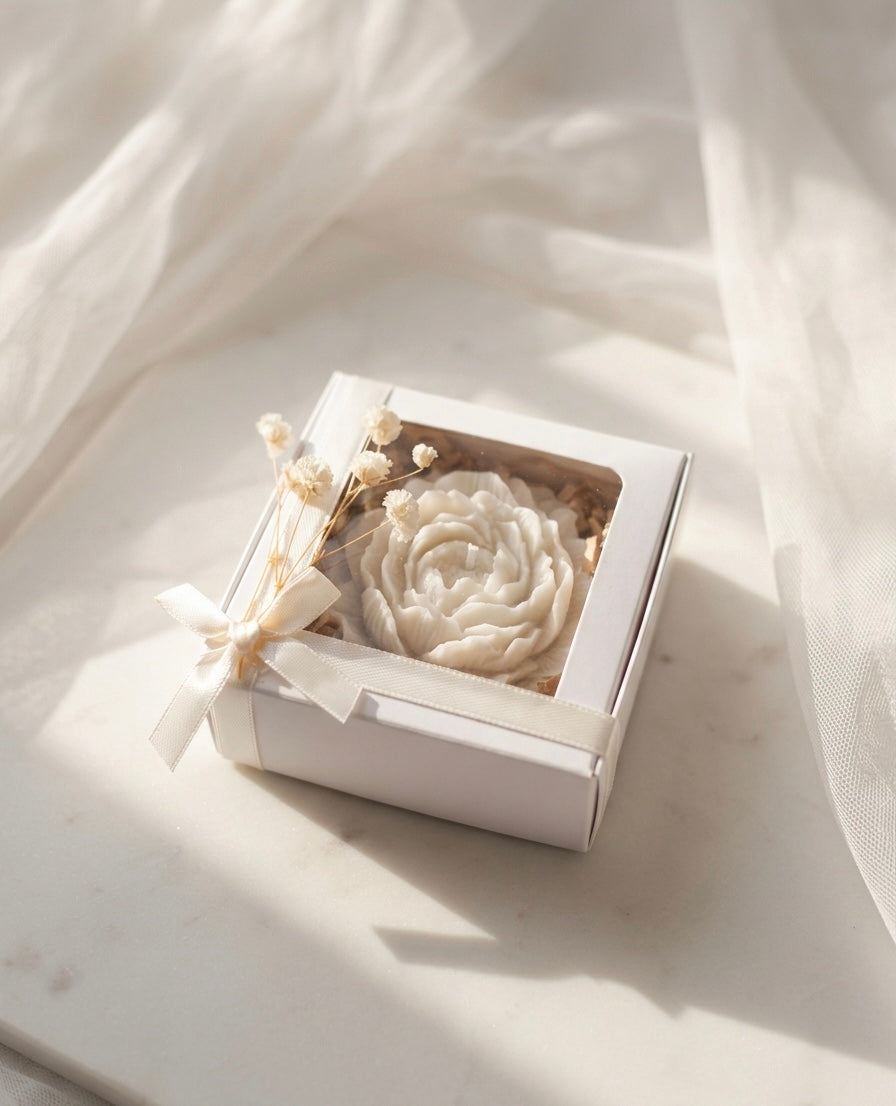 Grande Bougie Fleur en Coffret – Cadeau Invité Événement
