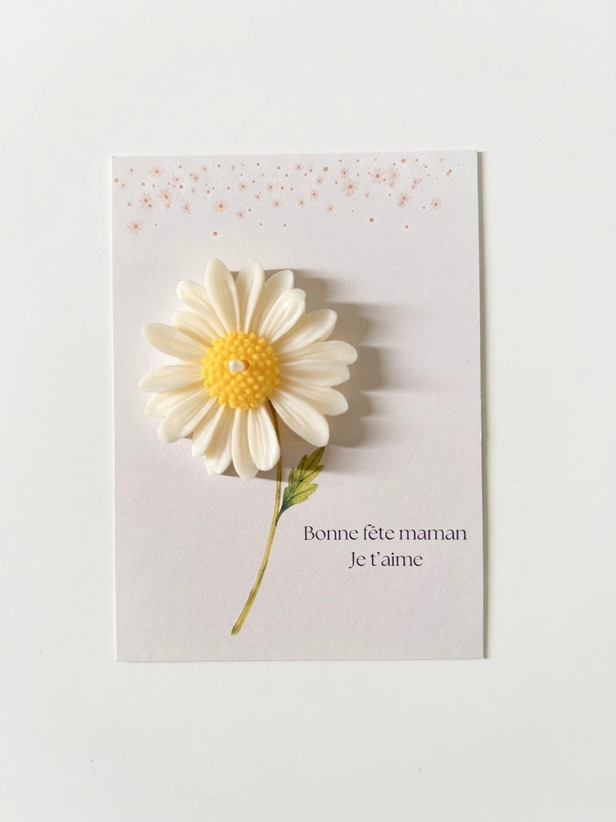 Bougie marguerite sur carte message personnalisée