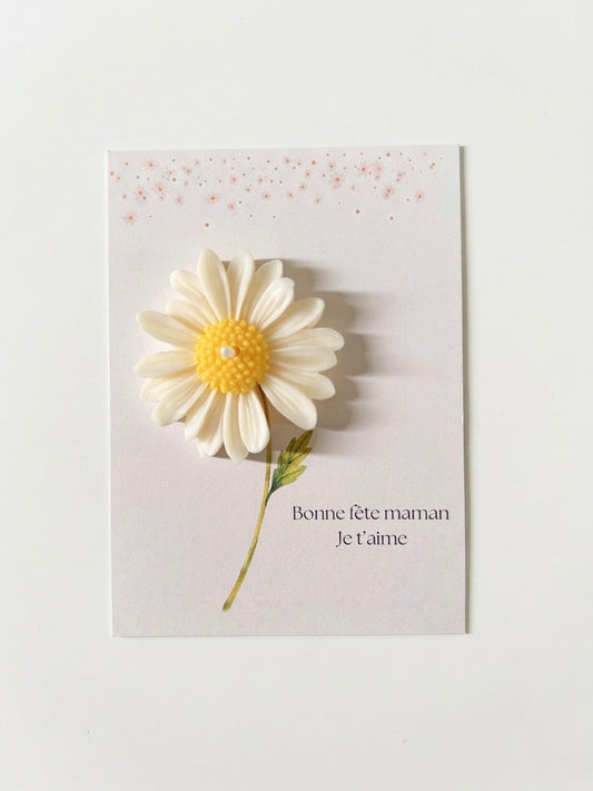 Bougie marguerite sur carte message personnalisée