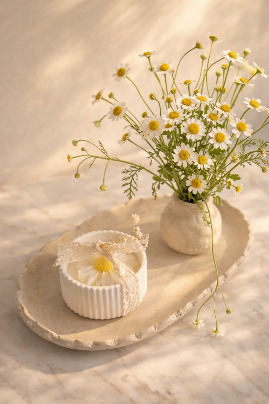 Bougie Fleur en Jesmonite-Cadeau Invité Événement