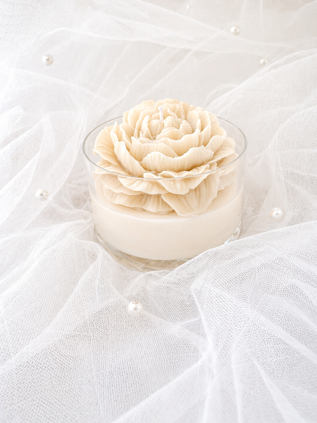 Bougie Pivoine Crème | Bougie Parfumée Rose